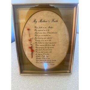 VTG "My Mothers Faith" Framed Inspirational Poem Pressed Flowers & Gold-Tone Fr